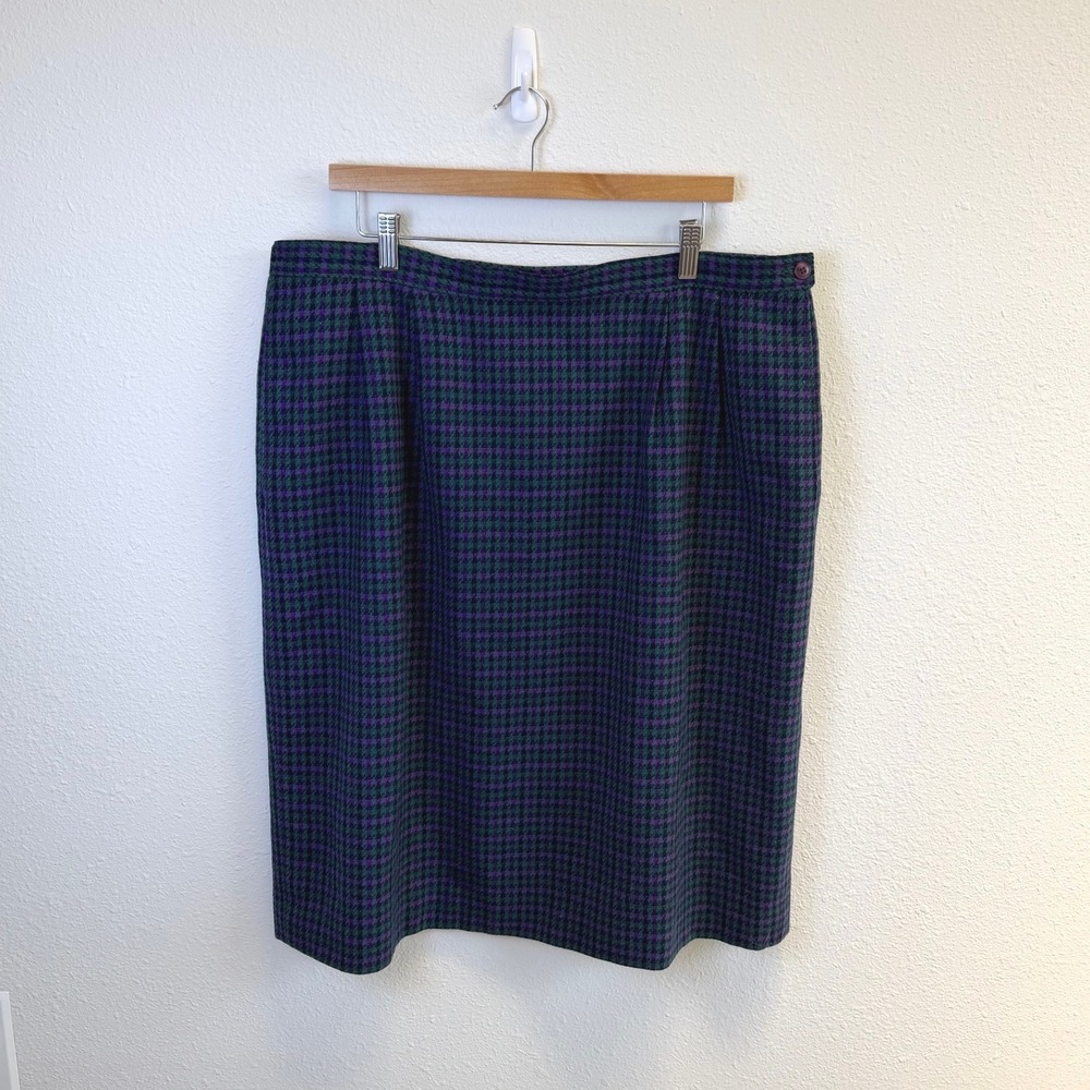 Vtg Pendleton Wool‎ Gingham Skirt Womens 20W Academia School Girl Career